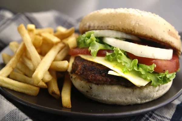 Hamburger und Pommes — Stockfoto