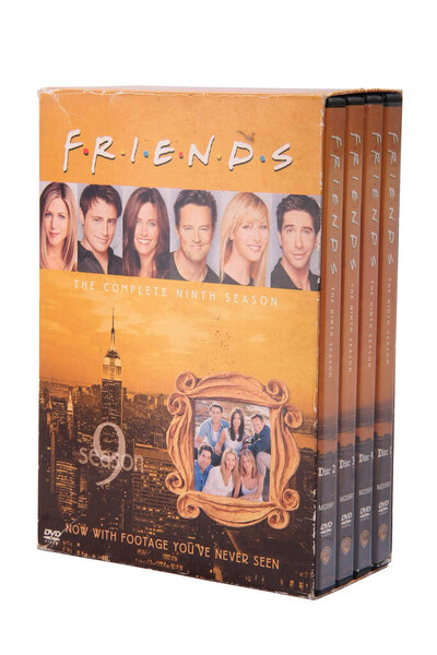 Antipolo City, Philippines - June 4, 2020: Photo of an old collection of complete season 9 DVD set of the TV show Friends.