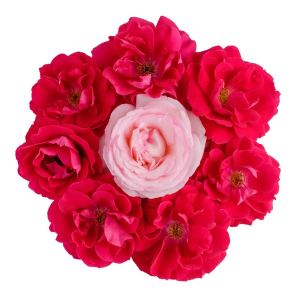 Bouquet Aus Einer Rosa Und Vielen Roten Rosen Isoliert Auf — Stockfoto