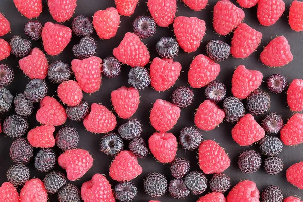 Ripe Black Natural Raspberries Background Top View — Stock Photo, Image