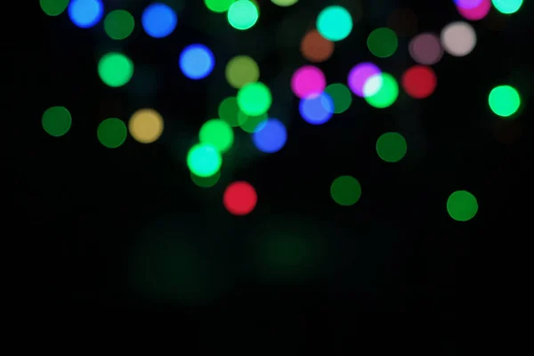 Bokeh Borrado Desfocado Luzes Festivas Fundo Abstrato Preto — Fotografia de Stock