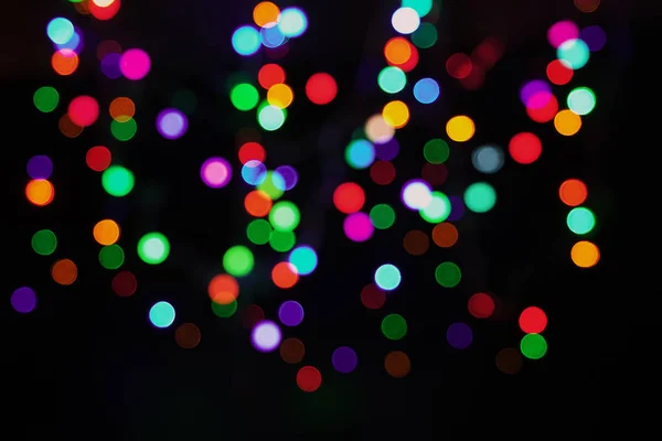 Embaçado Colorido Bokeh Natal Luzes Abstrato Fundo Preto — Fotografia de Stock