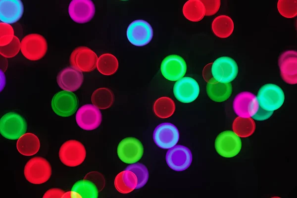 Luci Festive Sfocate Con Bokeh Colorato Sfocato Sfondo Astratto Nero — Foto Stock