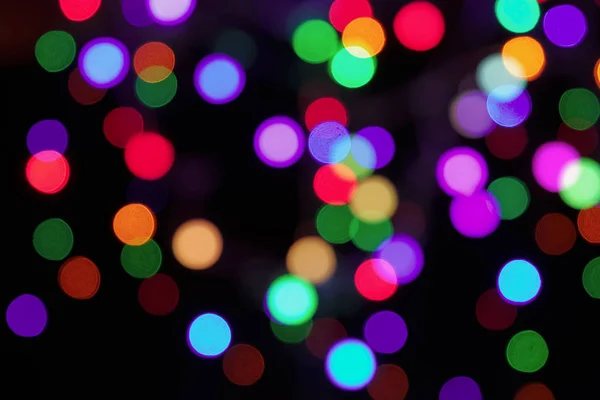 Luci Festive Offuscate Sfondo Nero Multicolore Cerchi Bokeh Sfocati — Foto Stock