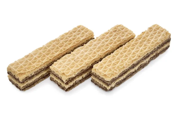 Tre wafer kex isolerad på vit bakgrund. — Stockfoto