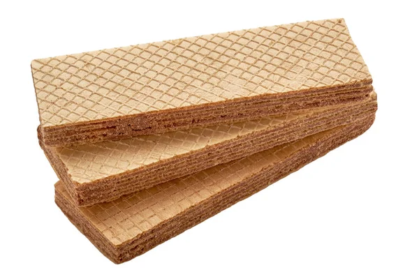 Stack Three Crispy Wafer Biscuits Isolated White Backdrop Close View — Stockfoto