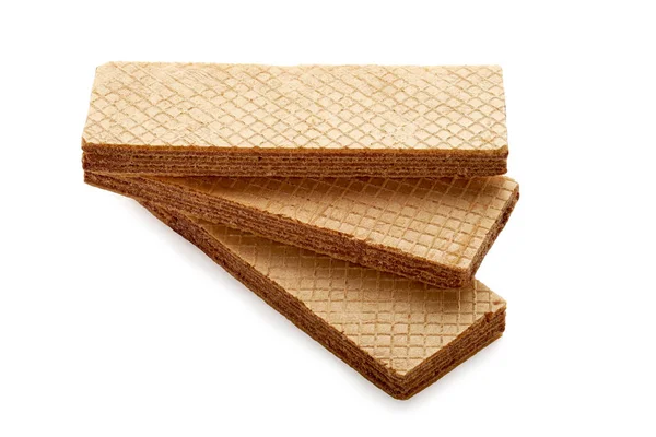 Három téglalap hullámkarton wafer keksz elszigetelt fehér — Stock Fotó