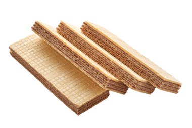 Dört dikdörtgen şekli gofret bisküvi üzerine beyaz izole