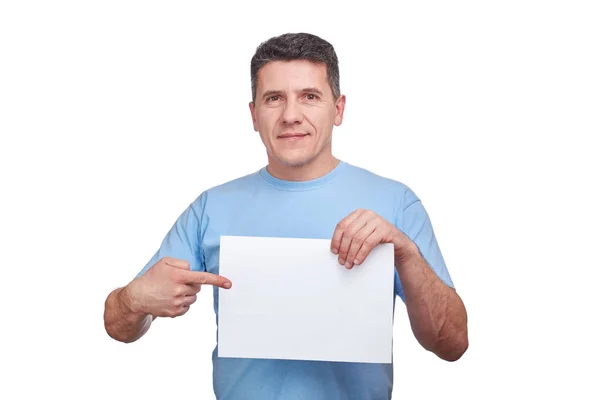 Handsome Gray Hair Senior Man Smiling Face Holding Blank Paper — Stock Photo, Image