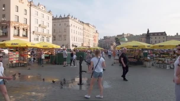 Krakkó Lengyelország-08.24.2019: a turisták zsúfoltságától az öreg krakkói piactéren — Stock videók