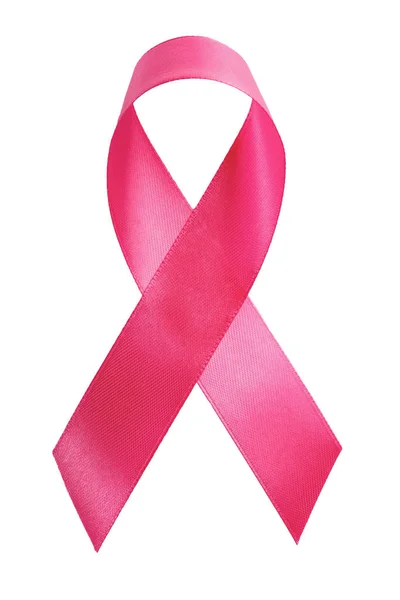 白い背景に隔離されたピンクのリボン。乳がん啓発月間 — ストック写真