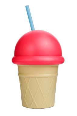 Dondurma şeklinde kubbe kapağı ve saman beyaz izole smoothie için Plastik fincan