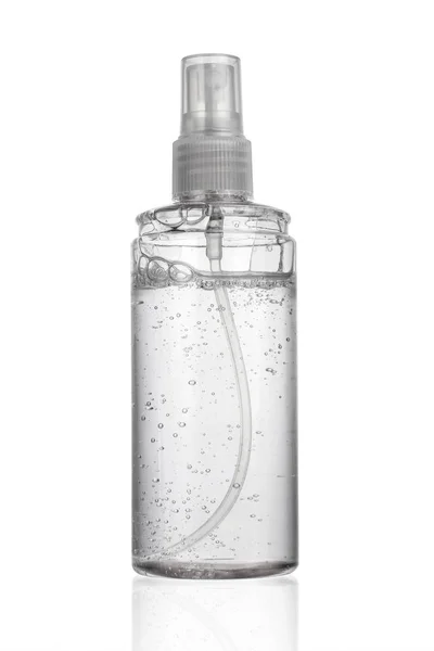 Beyaz üzerine izole ekran ve monitör ekranı için şeffaf alkol jeli şişesi