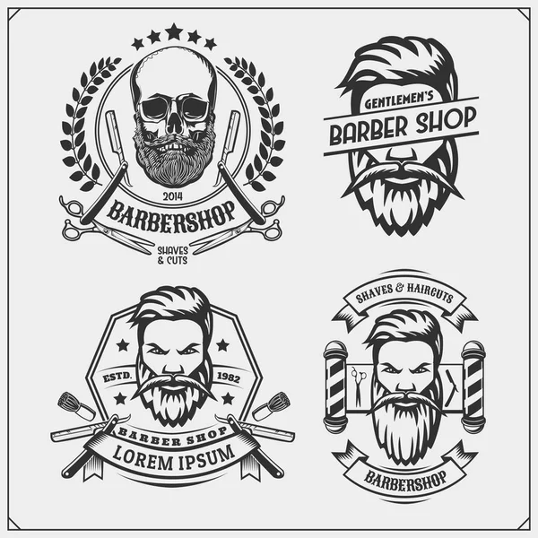 Conjunto Etiquetas Barbearia Vintage Emblemas Emblemas Elementos Design —  Vetores de Stock