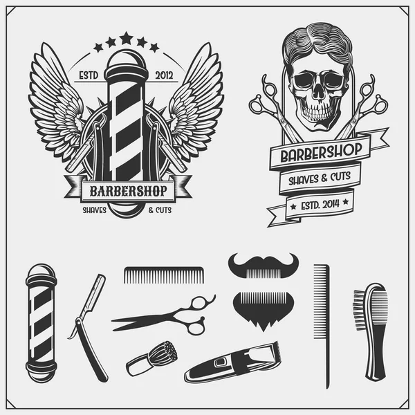 Conjunto Etiquetas Barbearia Vintage Emblemas Emblemas Elementos Design — Vetor de Stock