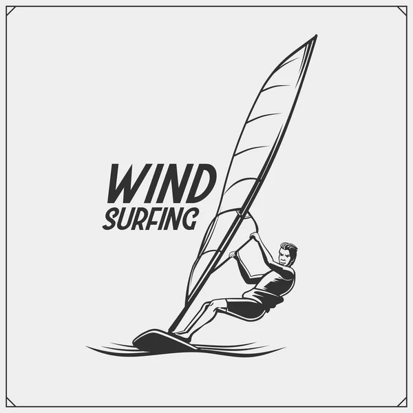 Emblema Etiqueta Windsurf Ilustración Vectorial — Archivo Imágenes Vectoriales