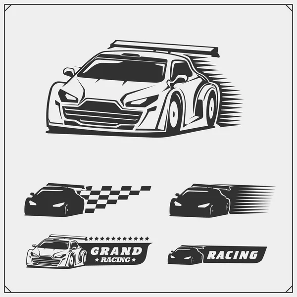 Set Speeding Racing Cars Vector Illustration — Stock Vector