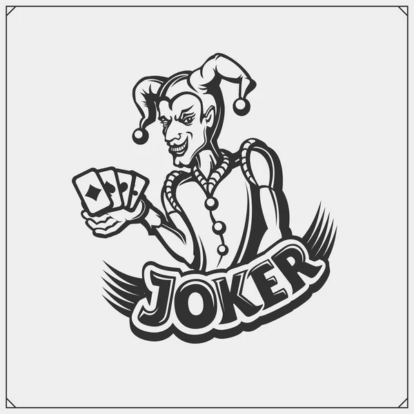 Emblema Poker Con Joker Testa — Vettoriale Stock