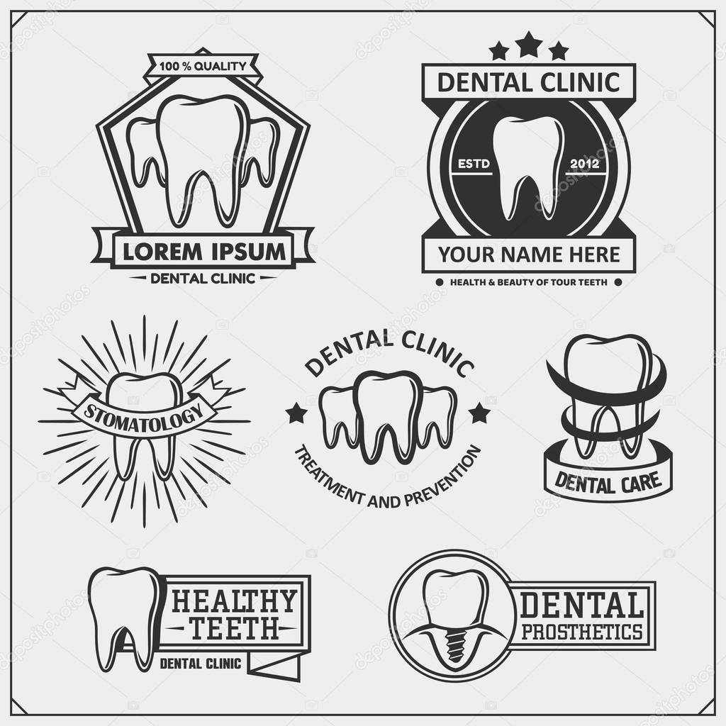 Collection of Dental clinic logos and emblems. Vector dental icons, signs and design elements.