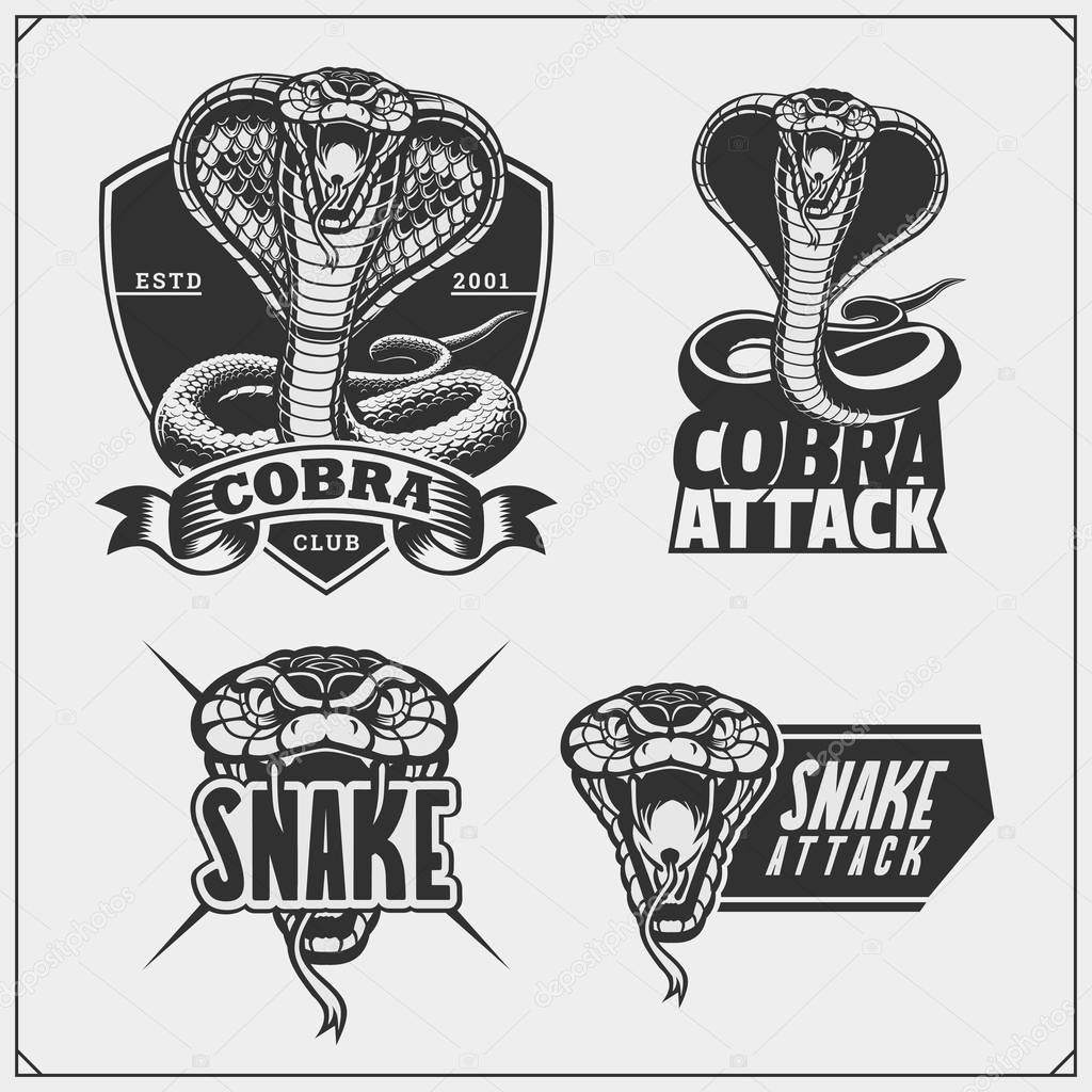 King cobra heraldry coat of arms. Labels, emblems and design elements for sport club.