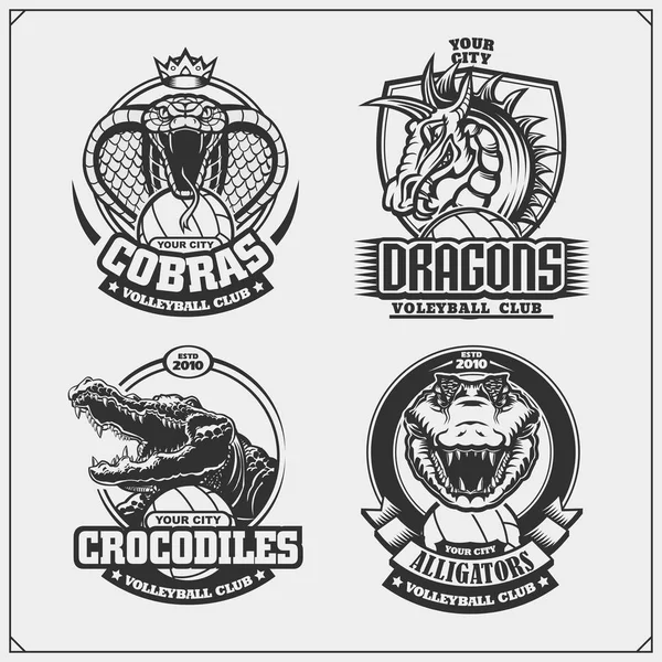 Emblemas Voleibol Rótulos Elementos Design Esporte Emblemas Clube Com Cobra —  Vetores de Stock