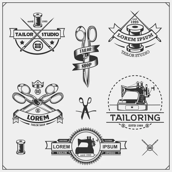 Tailor silhouette logo with needle, thread, benik and sewing machine  markings. Logo design for tailors, fashion, boutiques and other clothing  companies. - indivstock