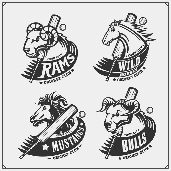 Conjunto Emblemas Clube Críquete Etiquetas Emblemas Elementos Design Com Cavalo —  Vetores de Stock