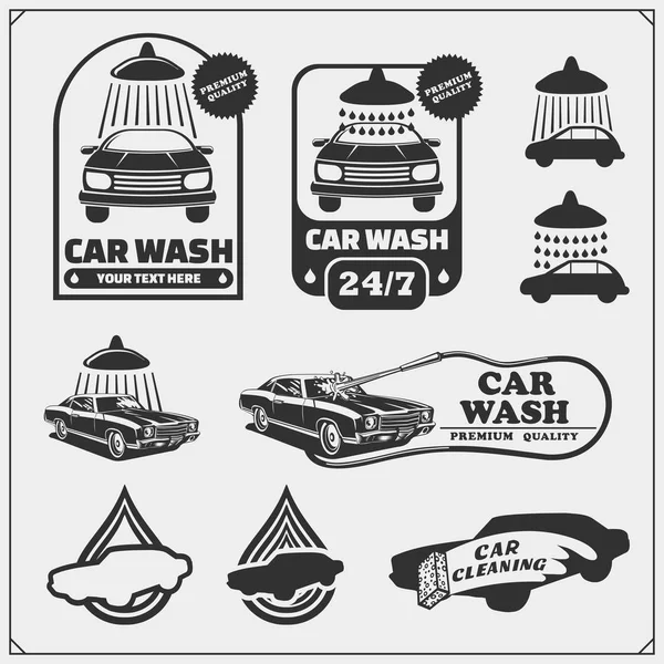 洗車サービスのエンブレム テンプレート コンセプト 洗車ロゴのデザイン要素 — ストックベクタ