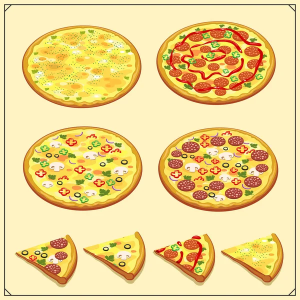 Conjunto Etiquetas Pizza Crachás Ícones Elementos Design Emblemas Para Pizzaria —  Vetores de Stock