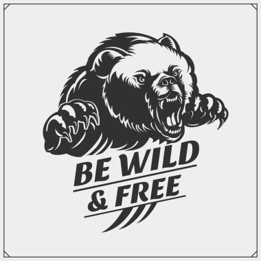 Kuzey Amerika boz ayısı bir spor takımı ile amblemi. T-shirtler için baskı tasarımı.