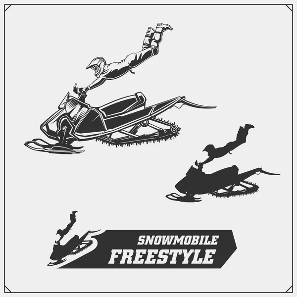 Snowmobile Emblems Labels Badges Design Elements Snowmobile Freestyle Print Design — Stock Vector