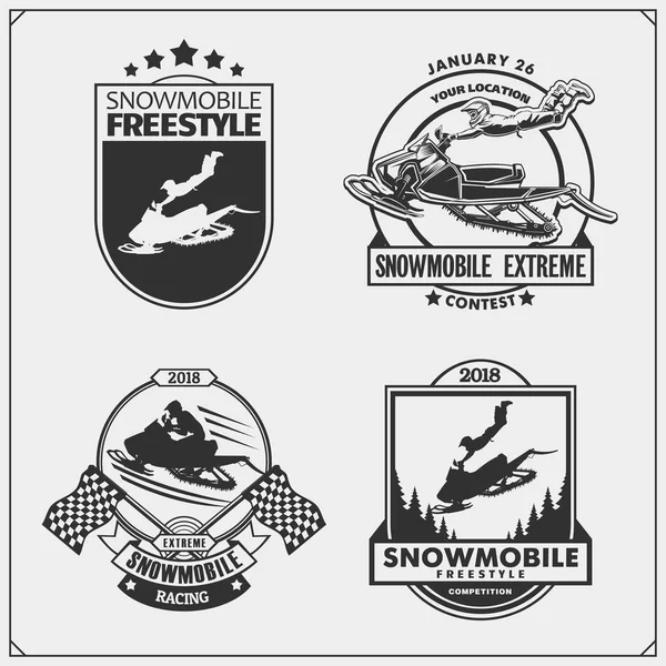 Snowmobile Emblemas Rótulos Emblemas Elementos Design Snowmobile Freestyle Design Impressão —  Vetores de Stock