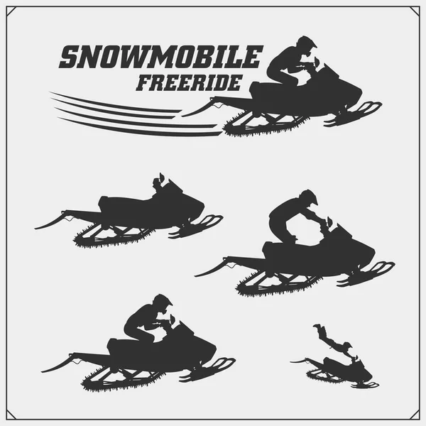 Snowmobile Emblemas Rótulos Emblemas Elementos Design Design Impressão Para Shirt — Vetor de Stock