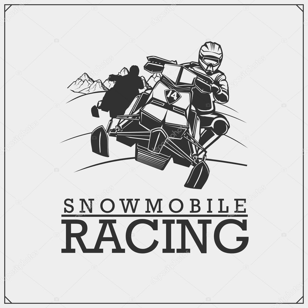 Snowmobile label, badge and design elements. Print design for t-shirt and sport club emblem.