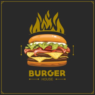 Fast food menüsü. Burger amblemi ve etiketi. Burger house logo tasarım şablonu.