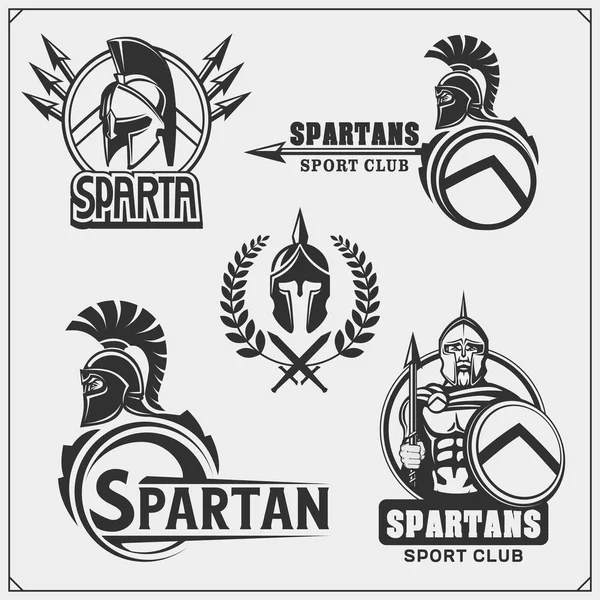 Set Van Spartanen Emblemen Labels Sport Club Design Elementen Sjablonen — Stockvector
