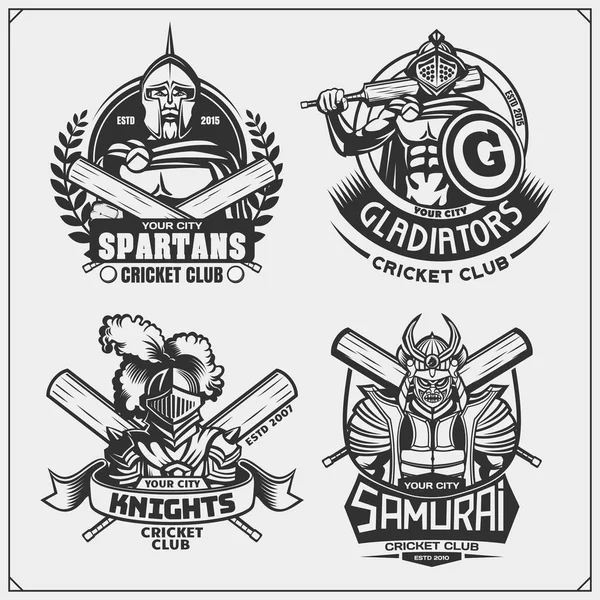 Uppsättning Cricket Club Emblem Etiketter Emblem Och Designelement Med Forntida — Stock vektor