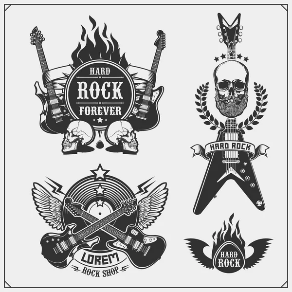 Rock Roll Musiksymbole Etiketten Logos Und Designelemente Printdesign Für Shirts — Stockvektor