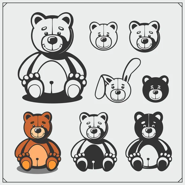 Conjunto Juguetes Peluche Suave Lindo Animal Ilustración Vectorial — Archivo Imágenes Vectoriales