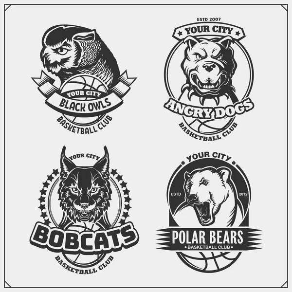 Set Van Basketbal Badges Labels Design Elementen Sport Club Emblemen — Stockvector