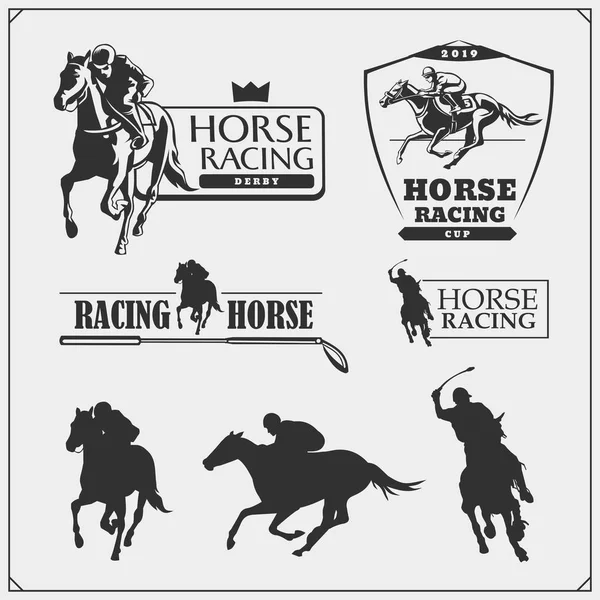 Paardenrennen Polo Club Emblemen Labels Badges Design Elementen Print Ontwerp — Stockvector