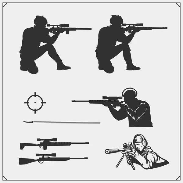 Sniper Emblemas Para Equipa Desportiva Sniper Clube Rótulos Elementos Design — Vetor de Stock