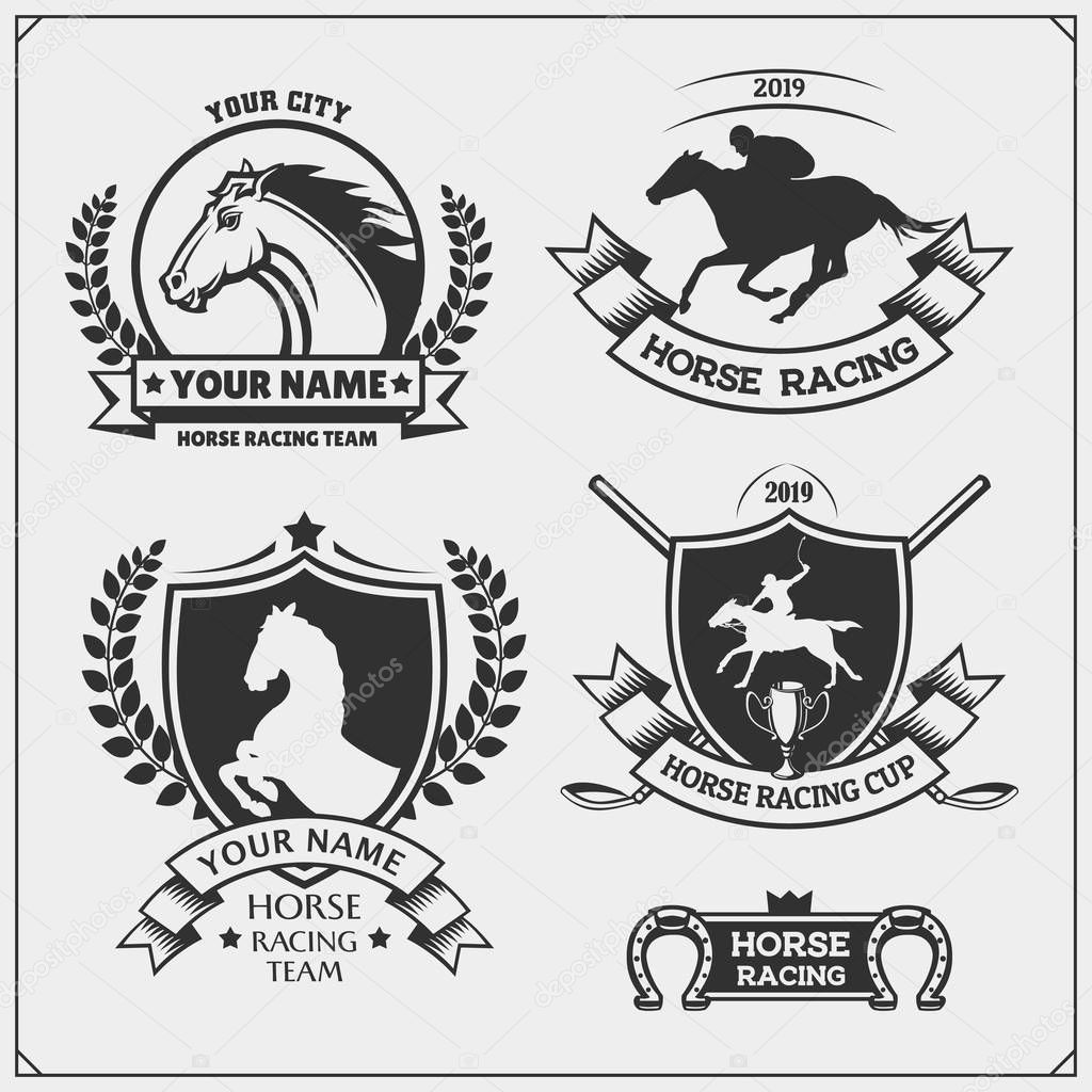 Horse racing and polo club emblems, labels, badges and design elements. Print design for t-shirt.