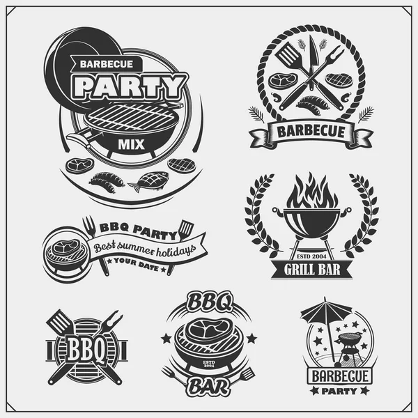 Set Etiquetas Para Barbacoa Parrilla Emblemas Barbacoa Insignias Elementos Diseño — Vector de stock