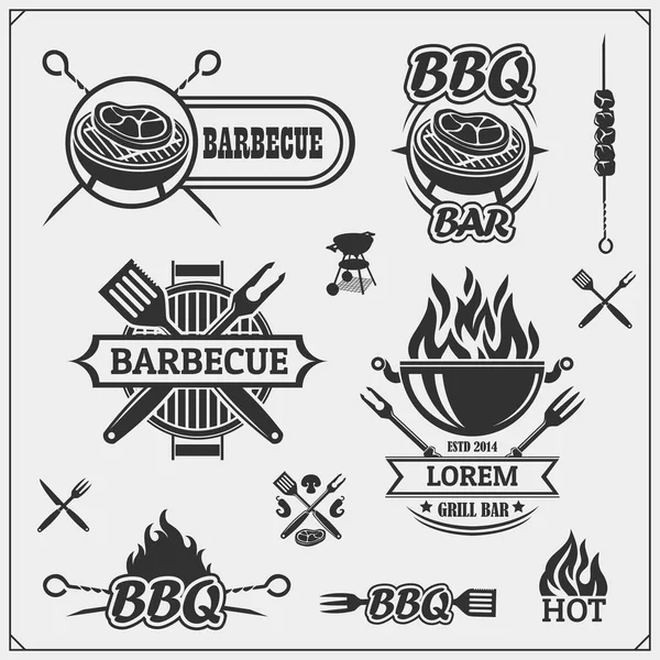 Set Etiquetas Para Barbacoa Parrilla Emblemas Barbacoa Insignias Elementos Diseño — Vector de stock