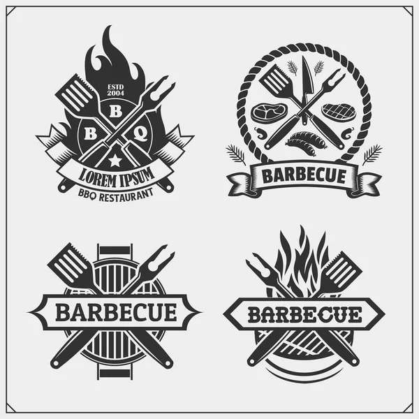 Set Etiquetas Para Barbacoa Parrilla Emblemas Barbacoa Insignias Elementos Diseño — Archivo Imágenes Vectoriales