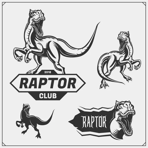 Mascote Dinossauro Raptor Emblemas Raptor Logotipos Para Clube Desportivo Design —  Vetores de Stock