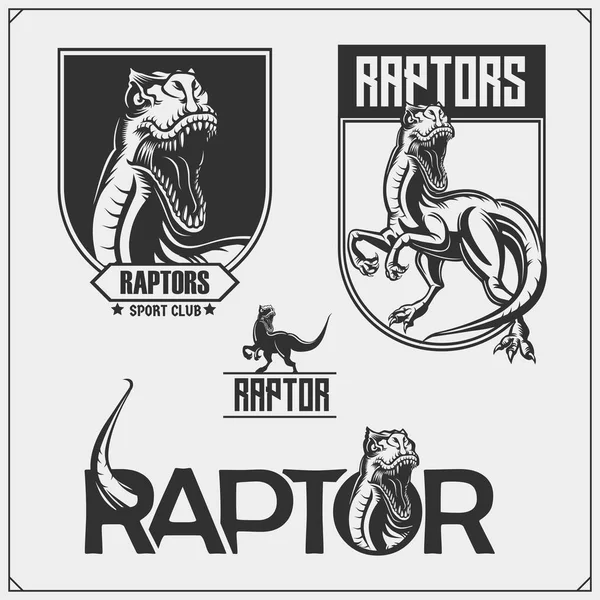 Raptor Dinosaurus Mascotte Raptor Emblemen Logo Voor Sportclub Print Ontwerp — Stockvector