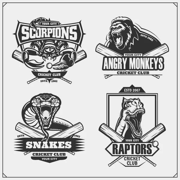 Set Cricket Badges Labels Design Elements Sport Club Emblems Gorilla — Stock Vector