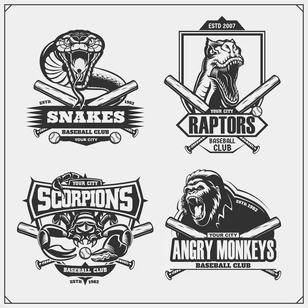 Baseball Badges Labels Design Elements Sport Club Emblems Gorilla Cobra — Stock Vector